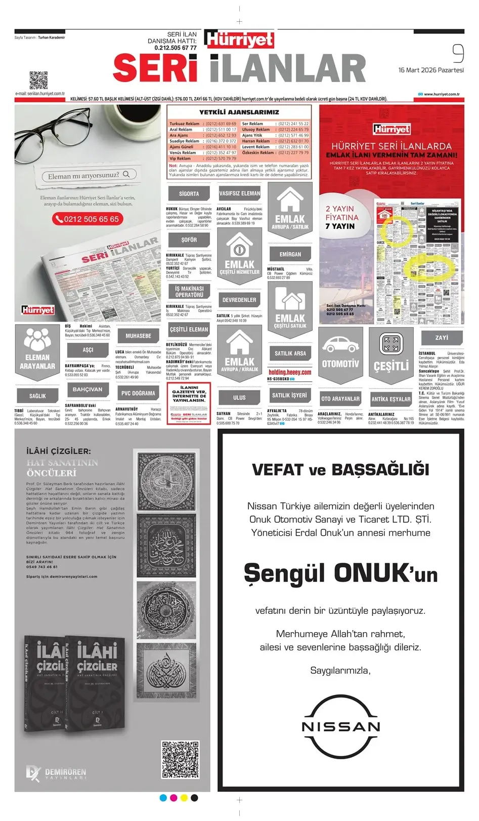 Hürriyet Gazetesi 16 Mart İlanları
