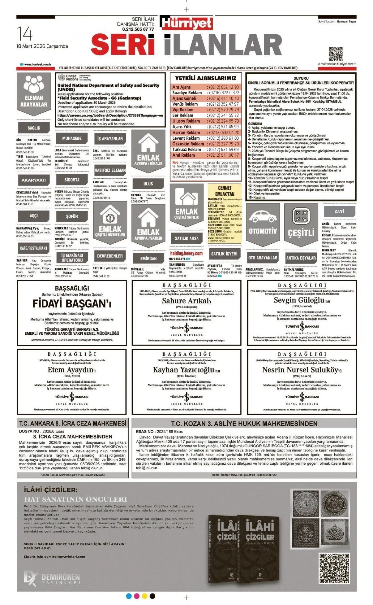 Hürriyet Gazetesi 18 Mart İlanları