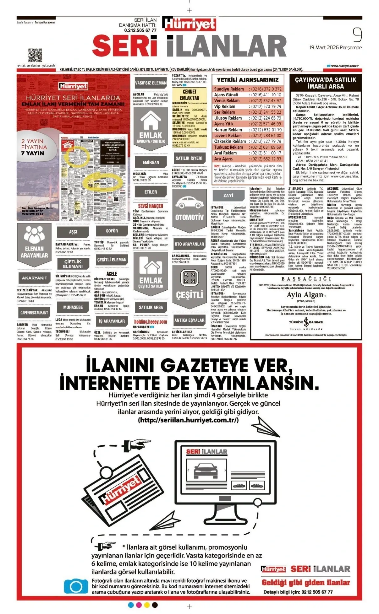 Hürriyet Gazetesi 19 Mart İlanları