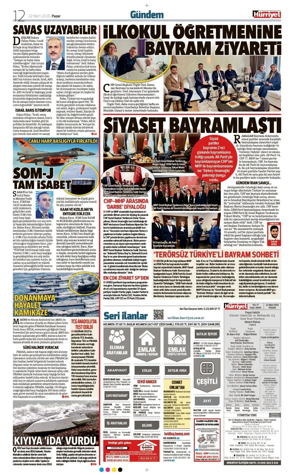 Hürriyet Gazetesi 22 Mart İlanları
