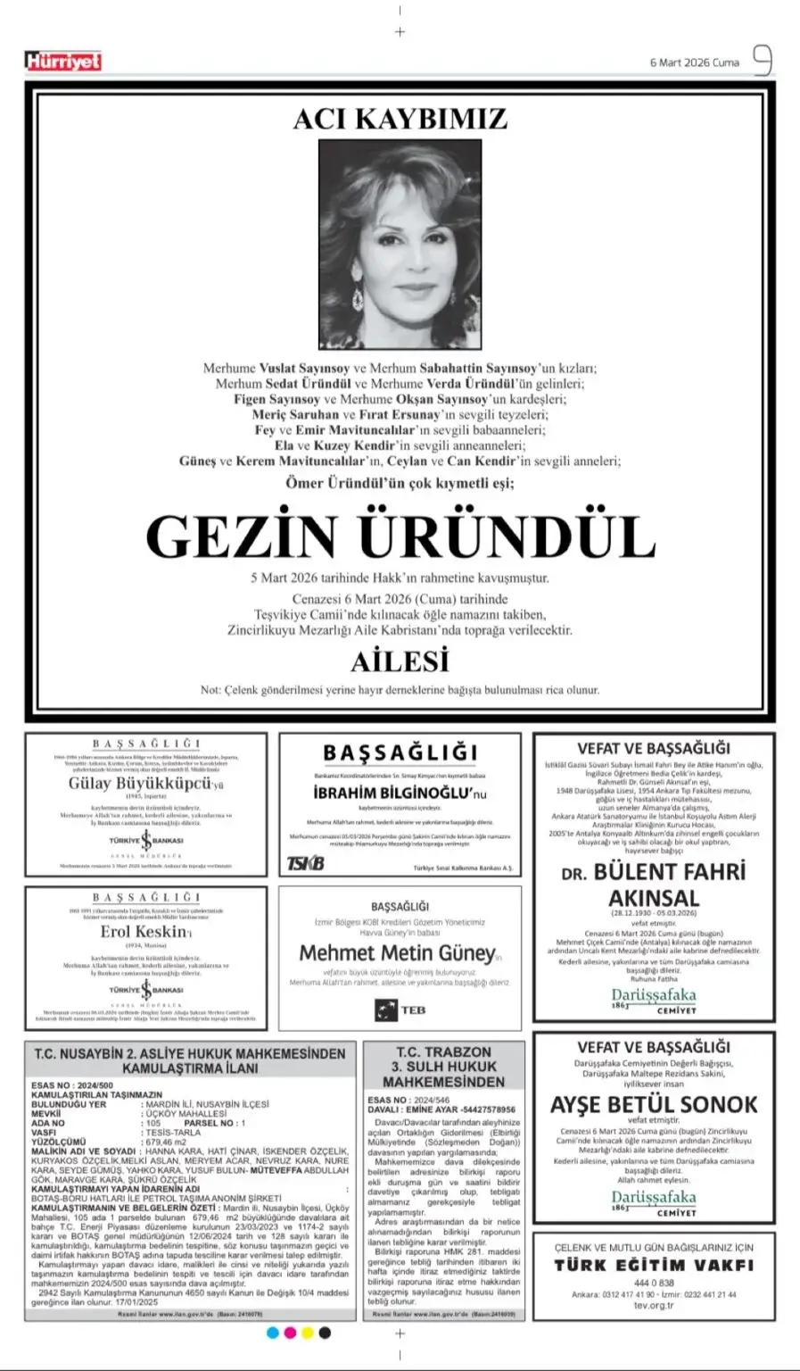 Hürriyet Gazetesi 6 Mart 2026 İlanları