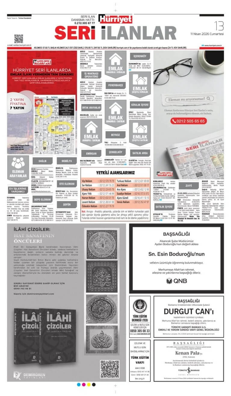Hürriyet Gazetesi 11 Nisan İlanları