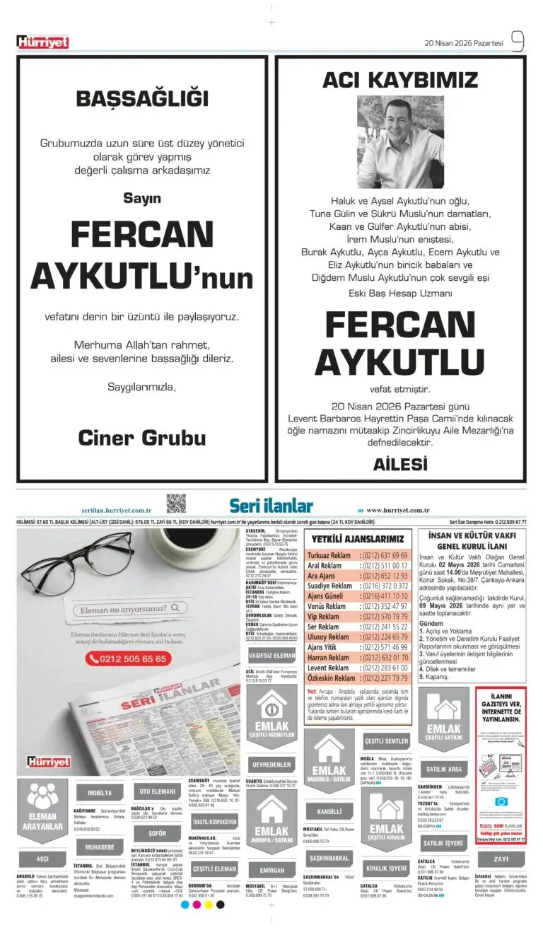 Hürriyet 20 Nisan 2026 İlanları