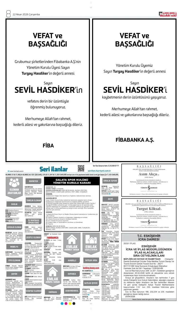 Hürriyet 22 Nisan 2026 İlanları 2