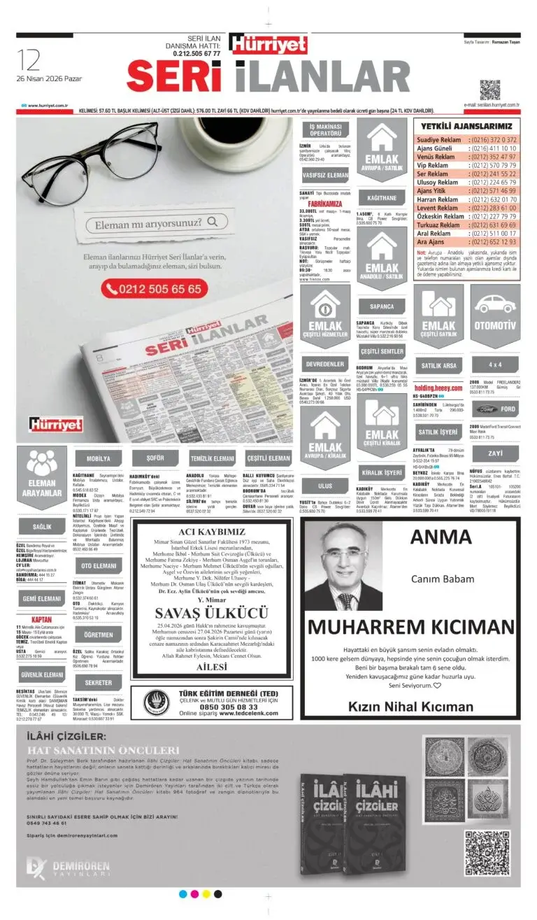 Hürriyet 26 Nisan 2026 İlanları
