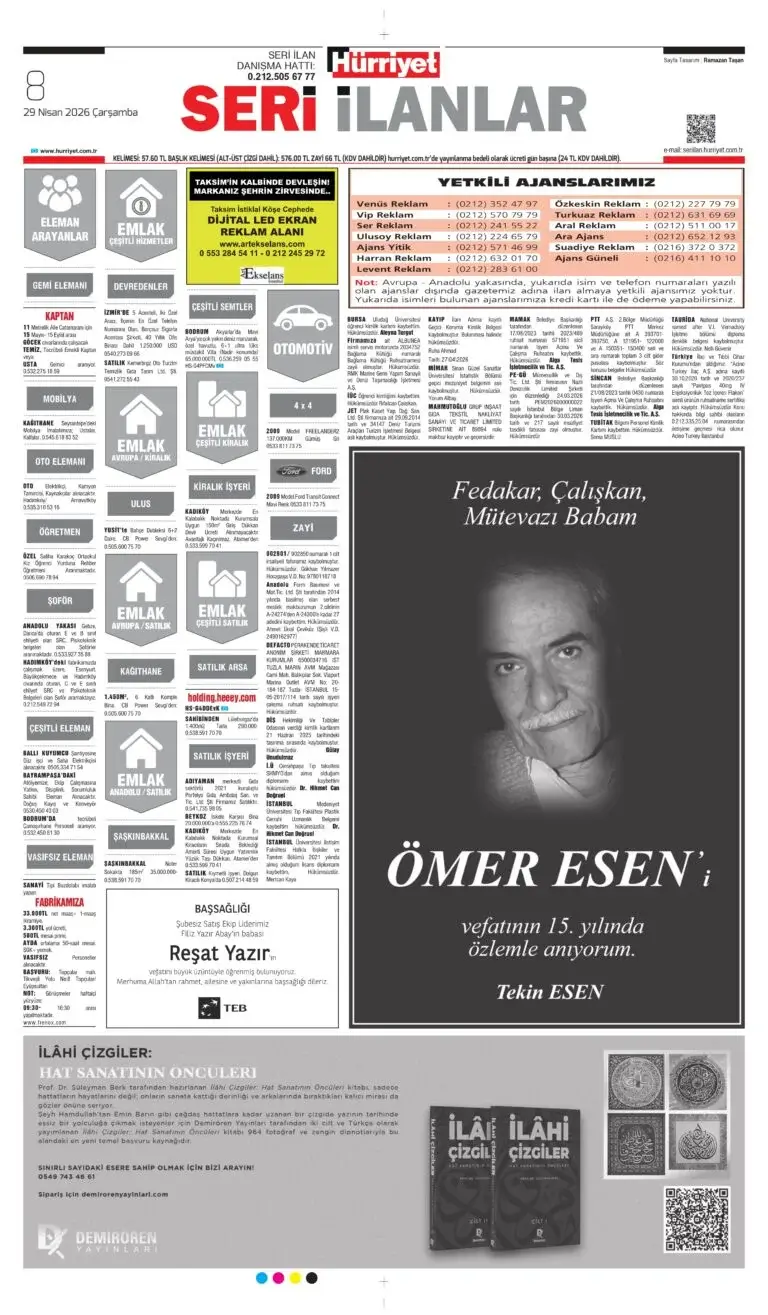 Hürriyet 29 Nisan 2026 İlanları