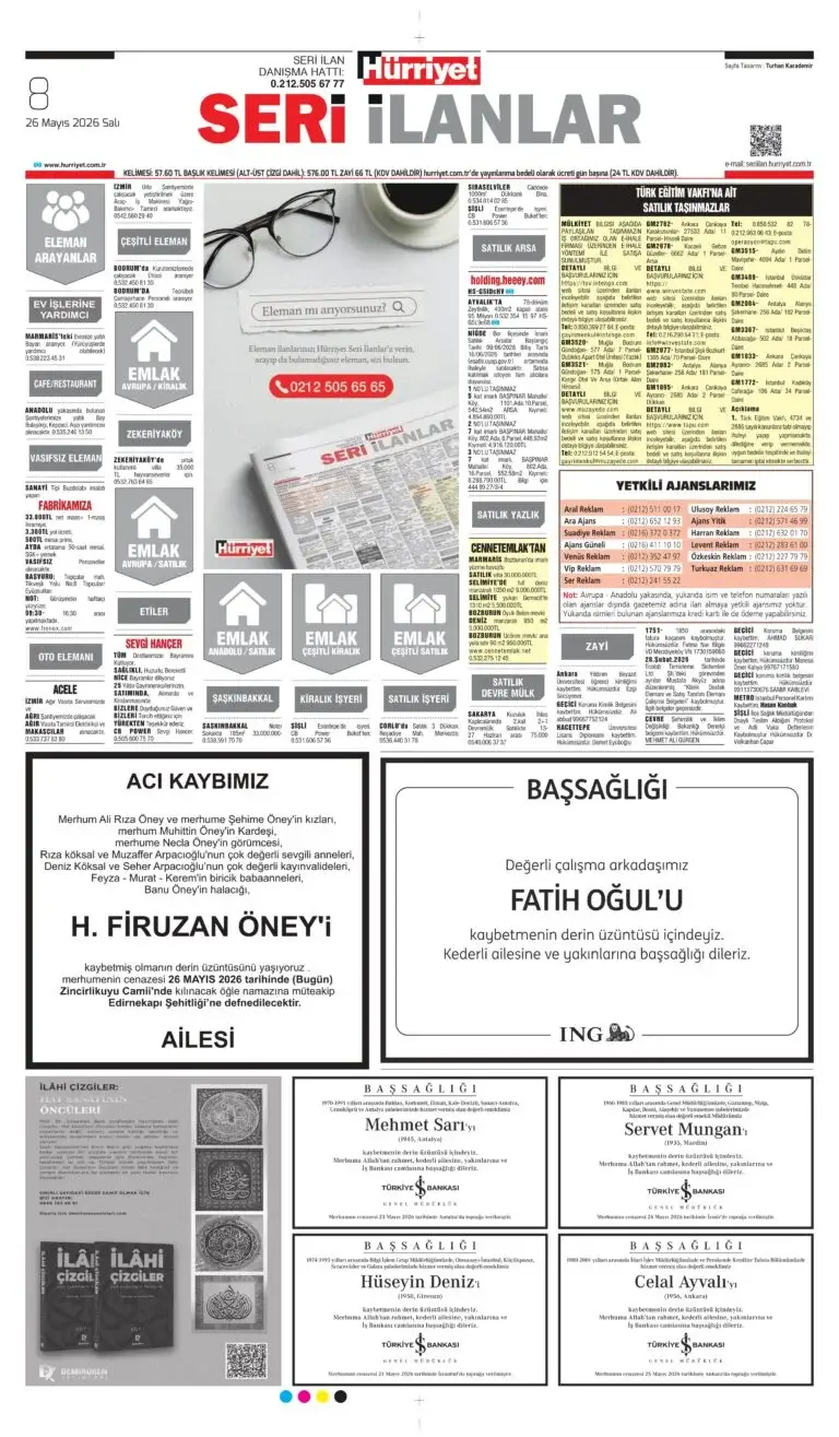 26 Mayıs Hürriyet vefat ilanları 2026