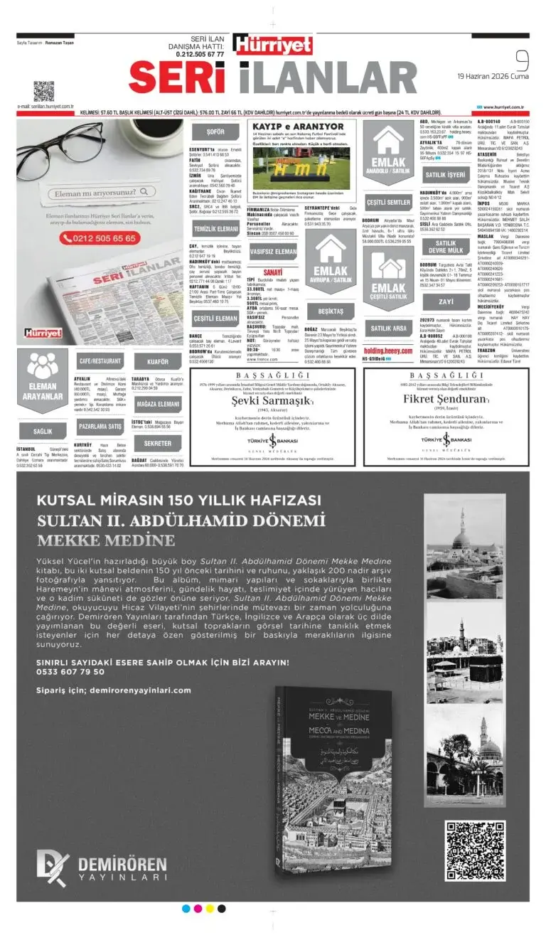 19 Haziran 2026 Hürriyet Vefat, Başsağlığı ilanı