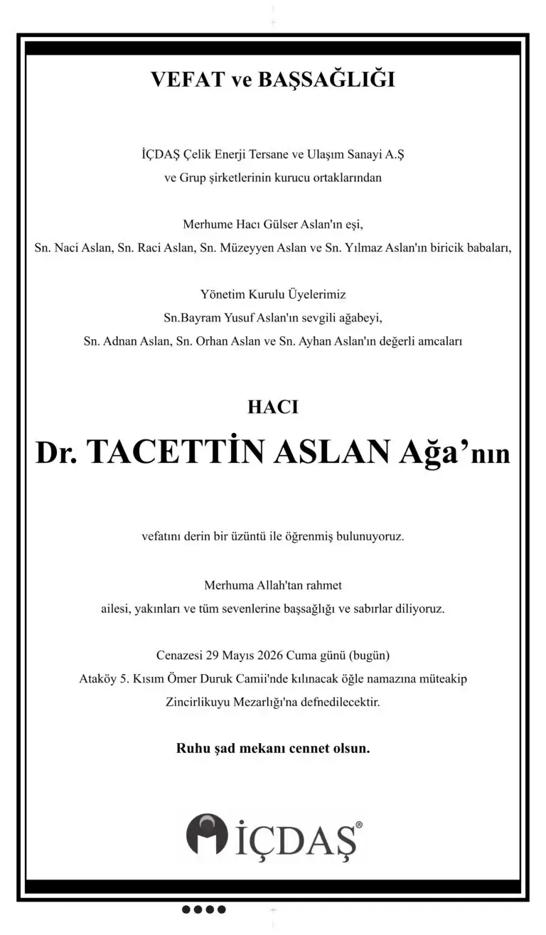 Hürriyet gazetesi 29 Mayıs 2026 Vefat ilanı