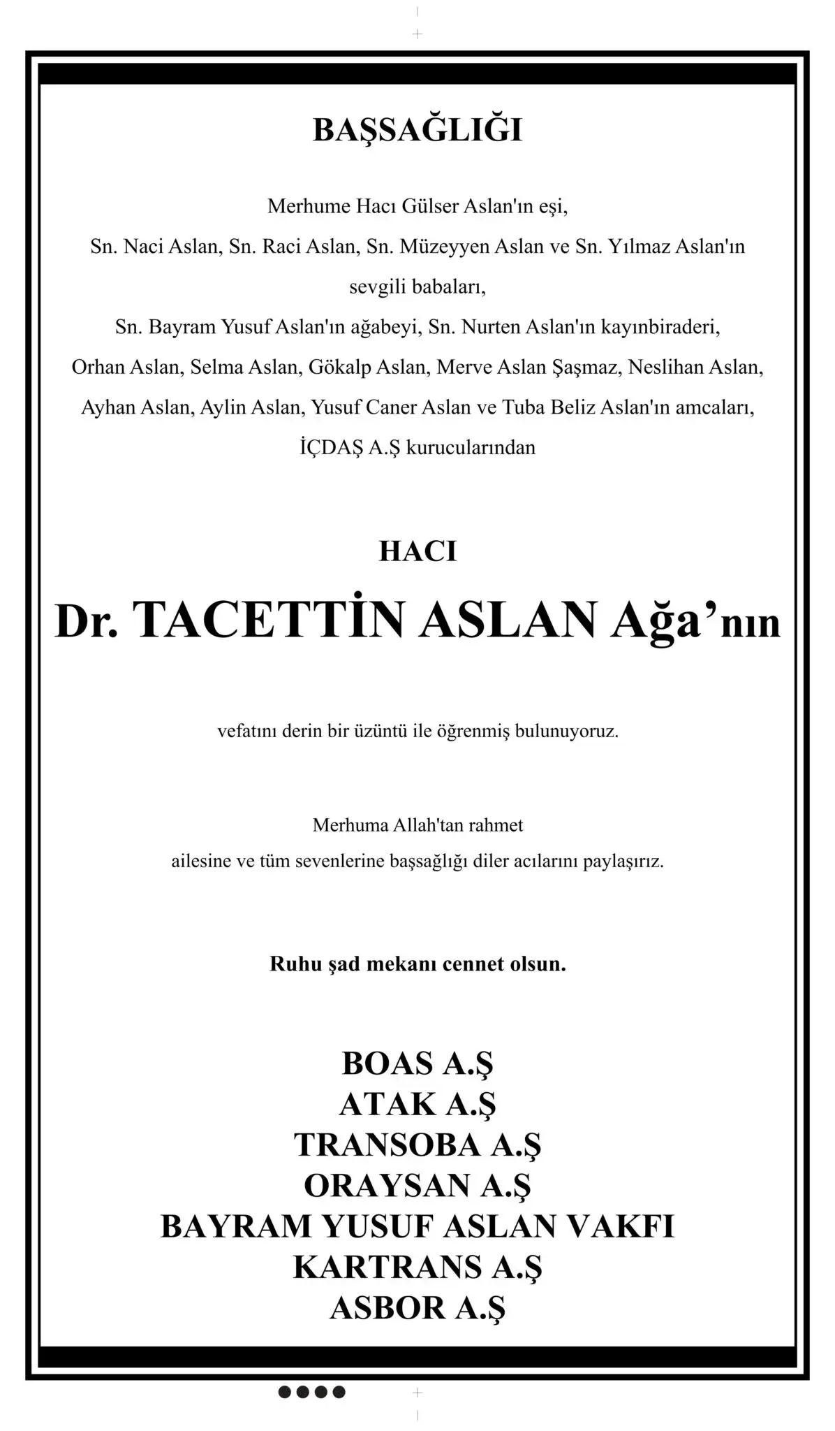Hürriyet gazetesi 29 Mayıs 2026 Vefat ilanı 10
