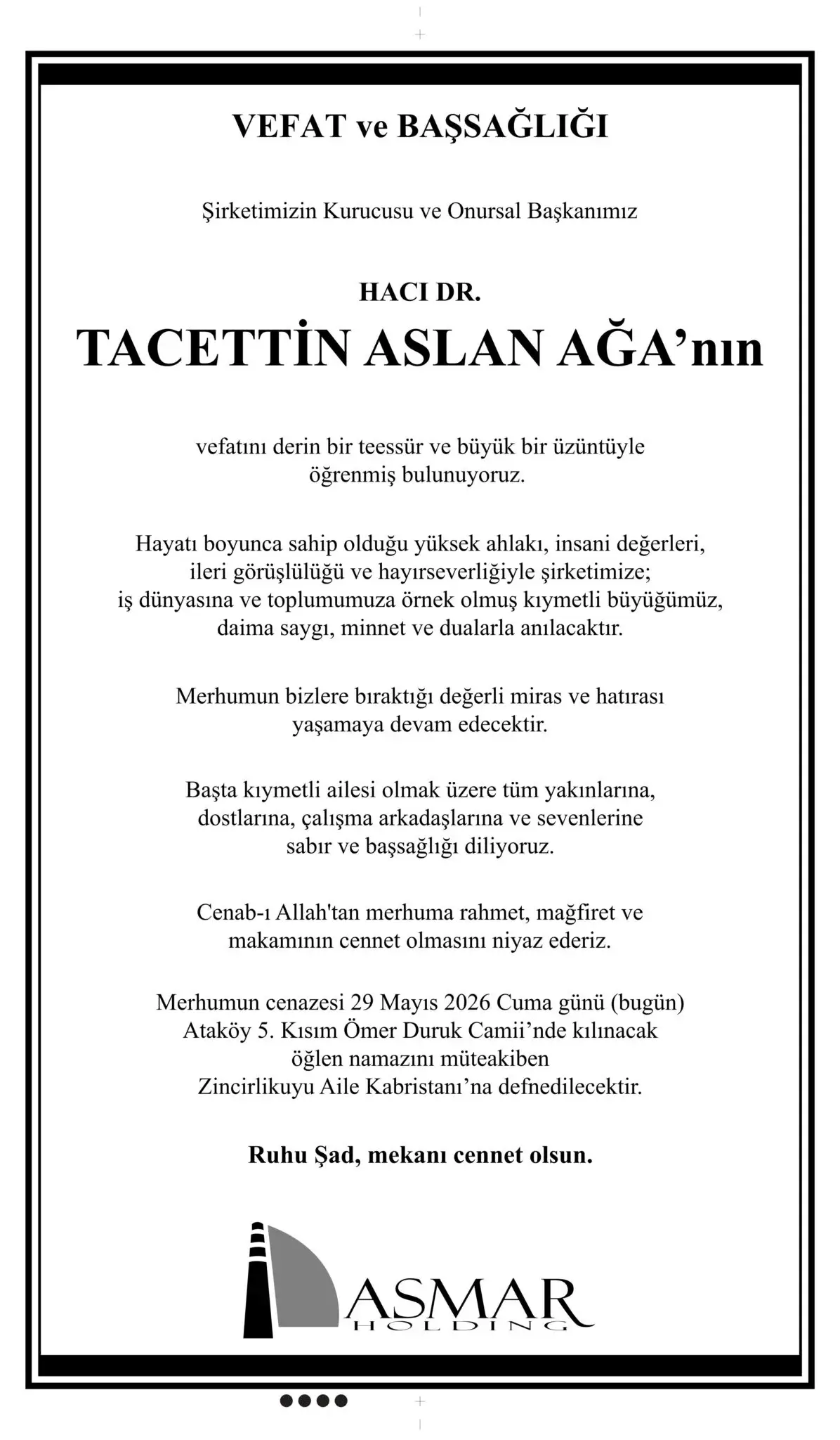 Hürriyet gazetesi 29 Mayıs 2026 Vefat ilanı 7