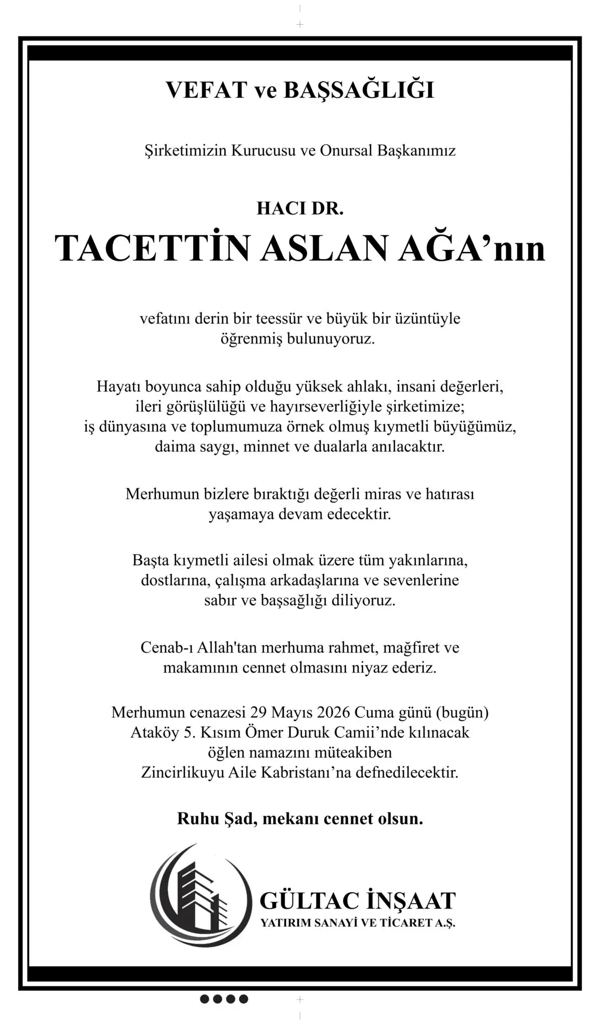 Hürriyet gazetesi 29 Mayıs 2026 Vefat ilanı 9