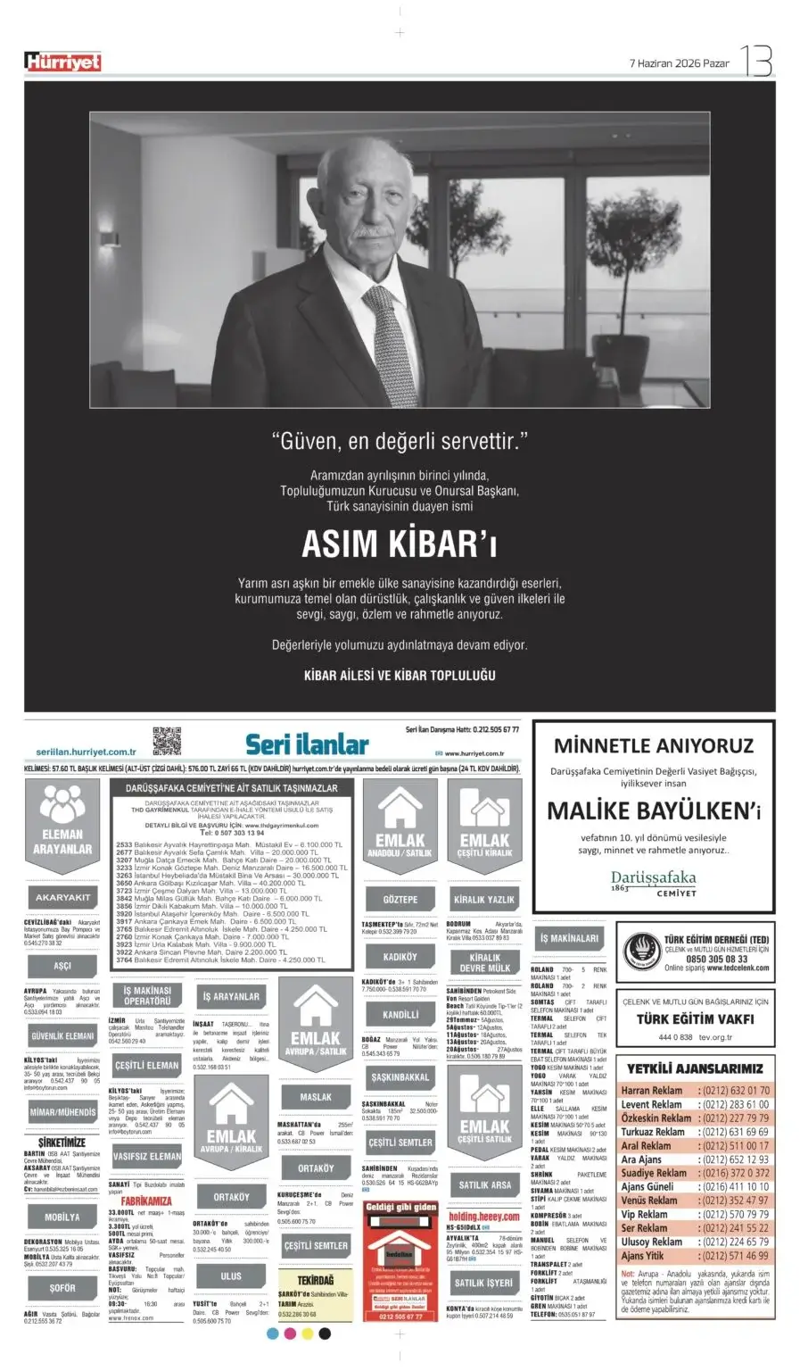 7 Haziran 2026 Hürriyet Vefat, Başsağlığı ilanı