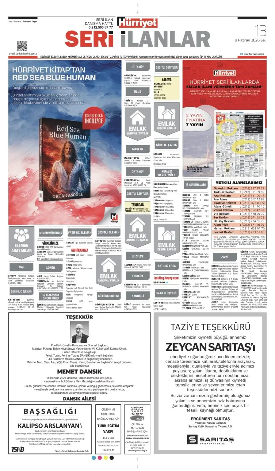 9 Haziran 2026 Hürriyet Vefat, Başsağlığı ilanı