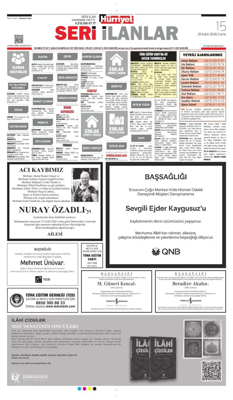25 EYLÜL 2026 Hürriyet Vefat, Başsağlığı ilanı