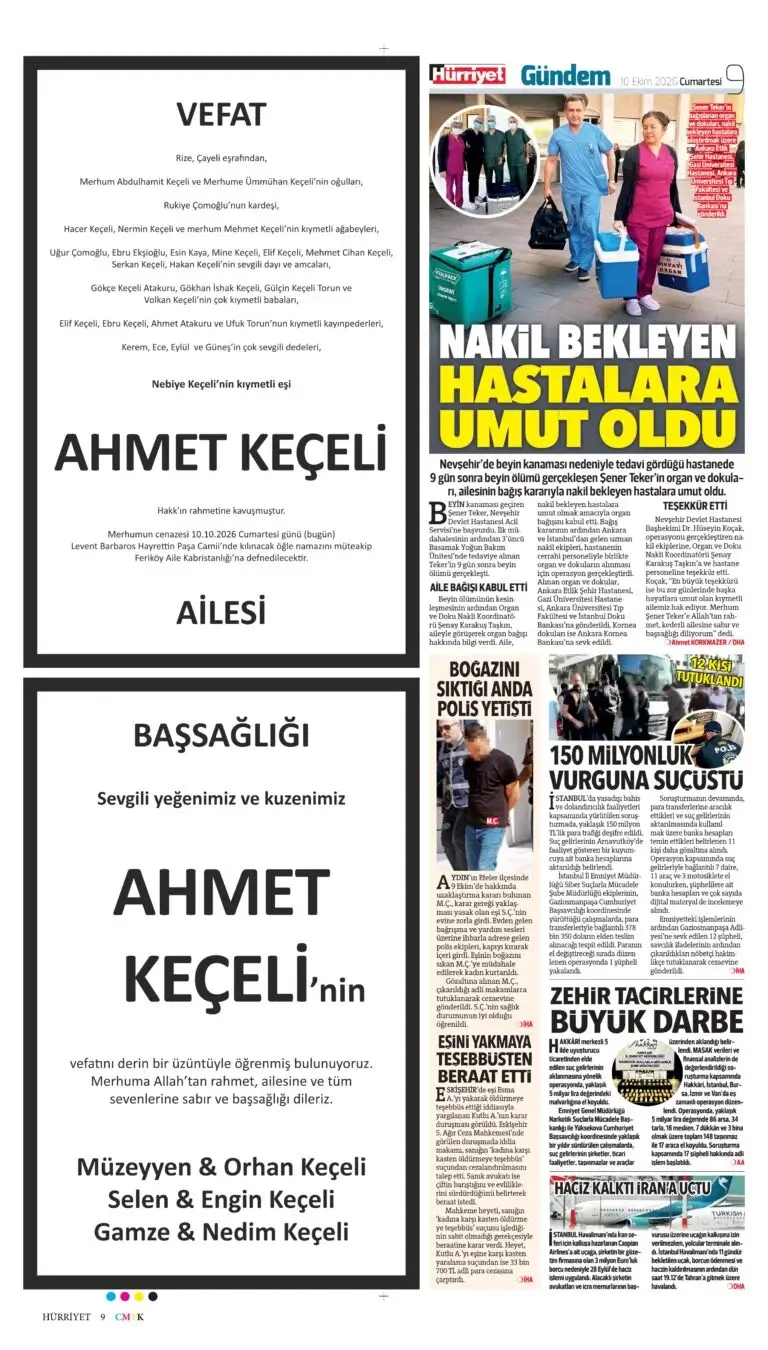 10 ekim 2026 Vefat, Başsağlığı, teşekkür ilanları